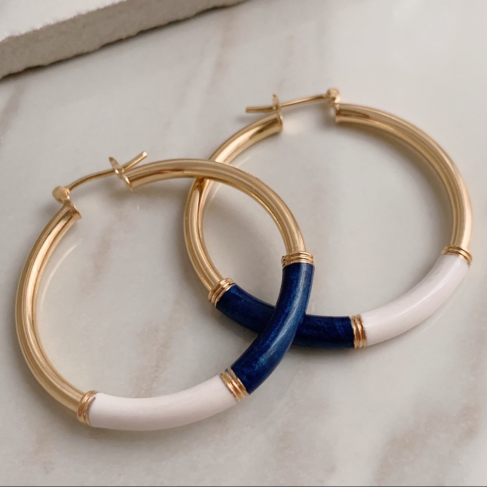 Navy Enamel Tube Hoops | 18k Gold Filled - Picture 7 of 8